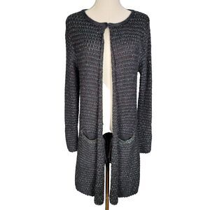 Belldini Size S Black & Jewel-Tone Knit Cardigan Mohair Wool Blend Metallic Shim
